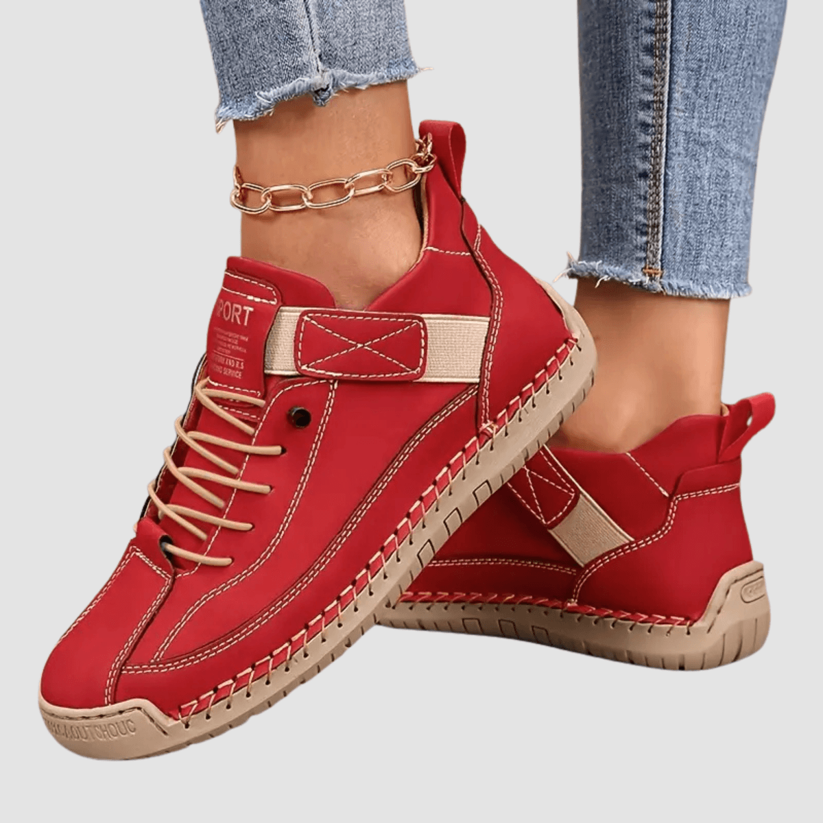 Women's Leather Comfort Shoes with Lace-Up Side Zip Closure
