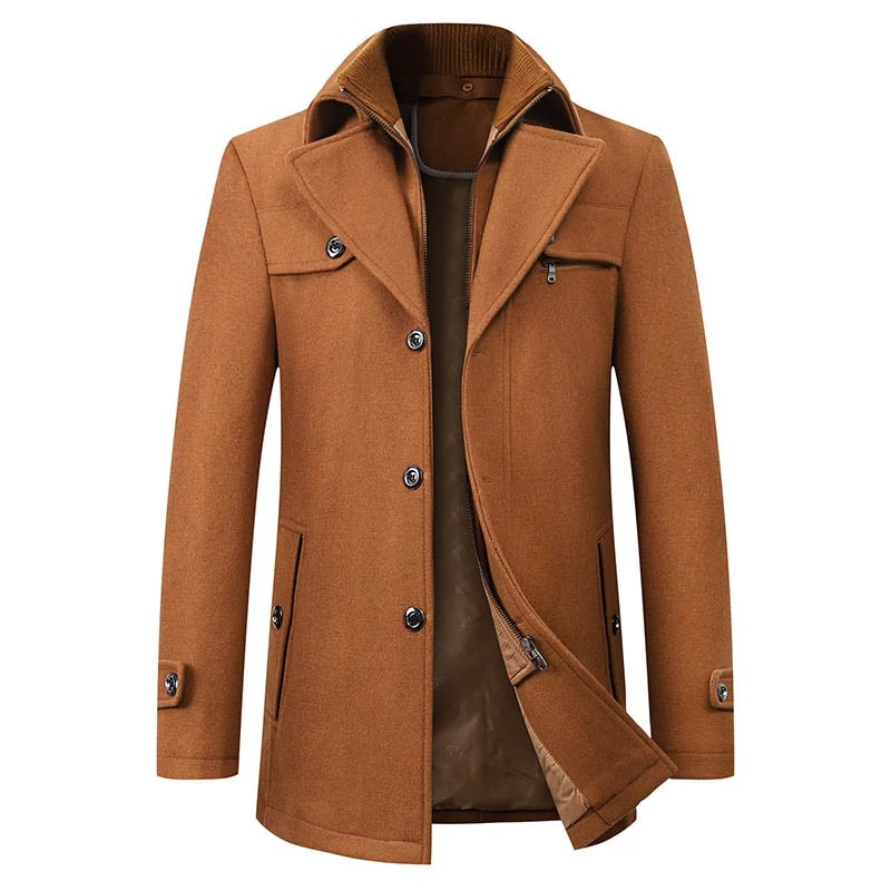 Carson Wool Blend Mid-Length Mens Coats with Notched Lapel
