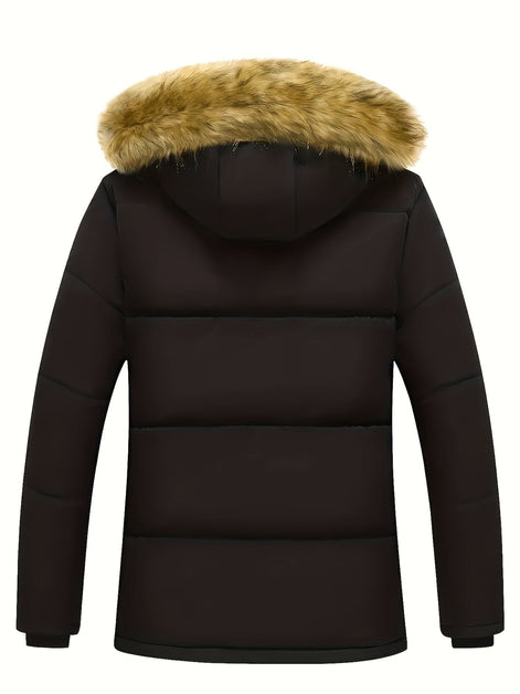 Drake Hooded Quilted Mens Puffer Jacket with Faux Fur Trim