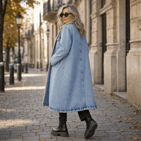 Denora Sherpa-Lined Full-Length Denim Winter Coat for Women