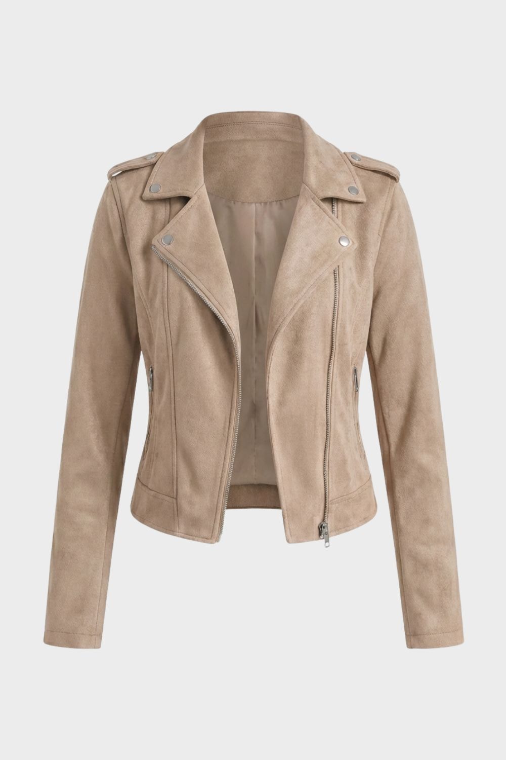 Saskia Faux Suede Biker Jacket with Asymmetrical Zip Detail