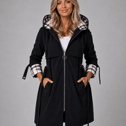 Hooded Longline Waterproof Jacket with Adjustable Drawstring Waist
