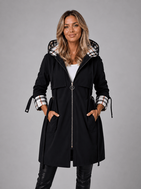 Hooded Longline Waterproof Jacket with Adjustable Drawstring Waist