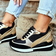 Women's Wedge Platform Cushioned Sneakers with Lace-Up Knit Upper