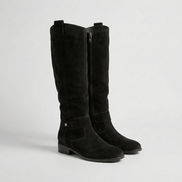 Women's Knee-High Suede Boots with Buckle Strap Detail