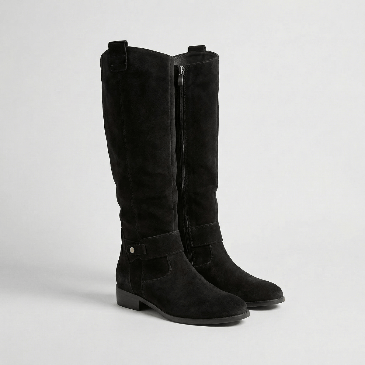 Women's Knee-High Suede Boots with Buckle Strap Detail