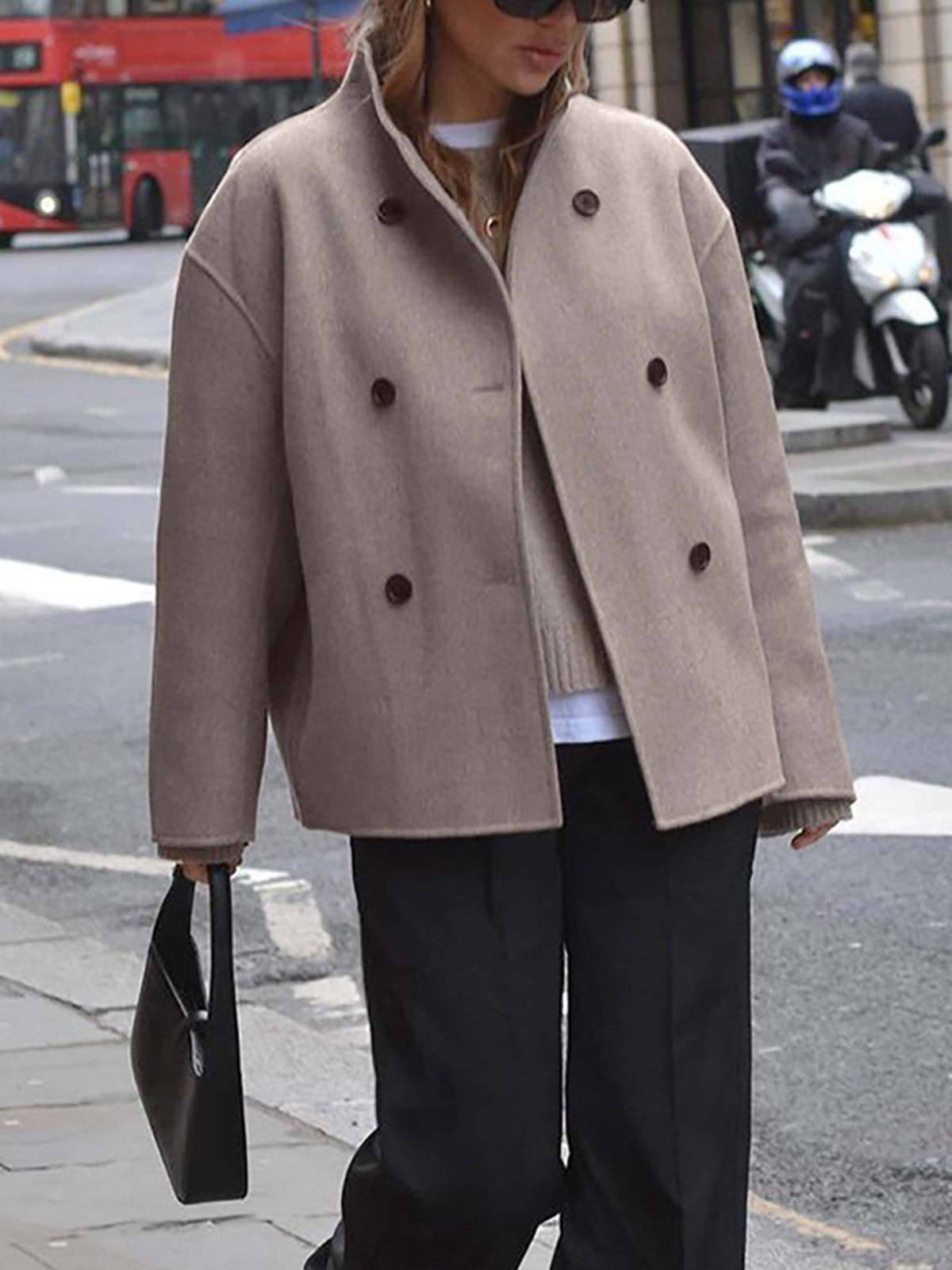 Charlene Double Breasted Wool Blend Pea Coat for Women