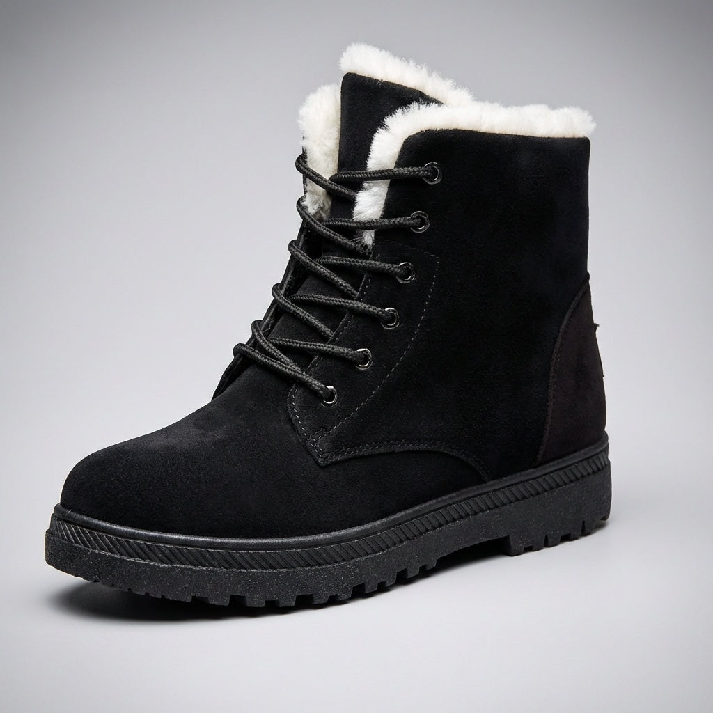Women's Fur-Lined Suede Lace-Up Boots with Chunky Sole