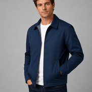 Lightweight Full Zip Mens Jacket with Checked Lining and Point Collar