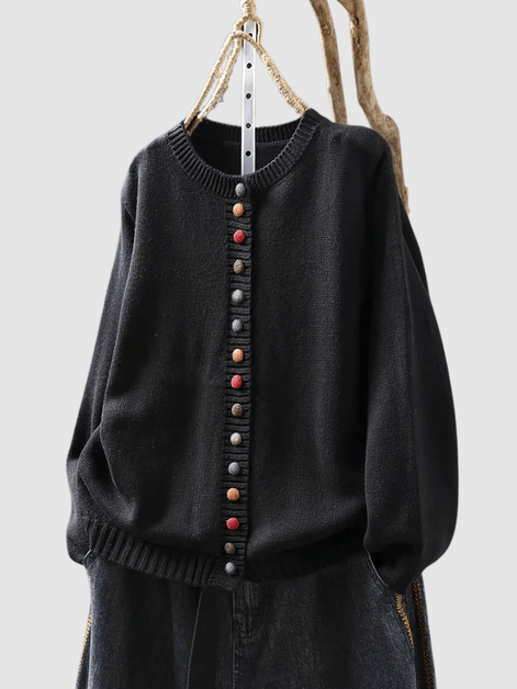 Button-Front Knitted Jumper Cardigan with Colourful Buttons