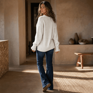 Women's Ribbed V-Neck Knitted Jumper with Button Detail