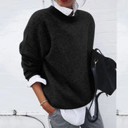 Poppy Crew Neck Knitted Relaxed Fit Sweater in Solid Khaki