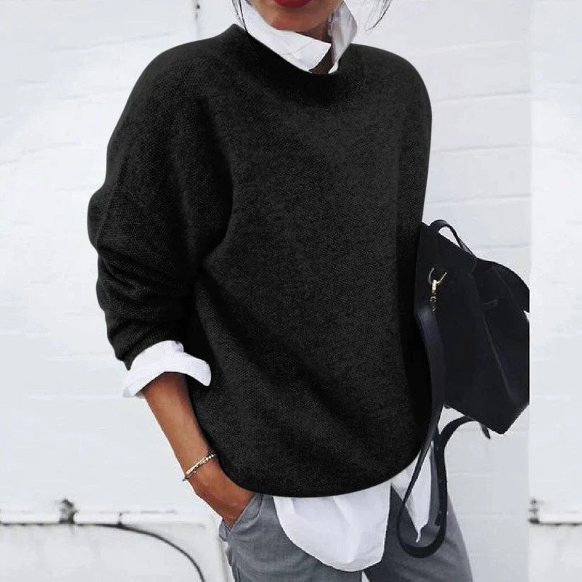Poppy Crew Neck Knitted Relaxed Fit Sweater in Solid Khaki
