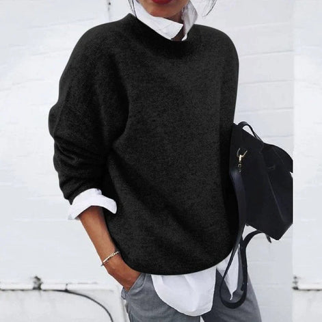Poppy Crew Neck Knitted Relaxed Fit Sweater in Solid Khaki