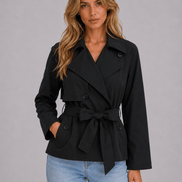 Women's Cropped Double-Breasted Trench Coat with Tie Waist