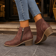 Women's Cutout Suede Ankle Boots with Block Heel