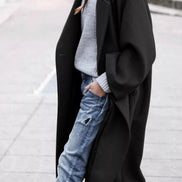 Oversized Long Winter Coat with Wide Sleeves in Wool Blend
