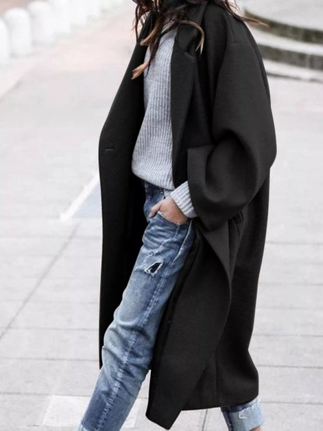 Oversized Long Winter Coat with Wide Sleeves in Wool Blend
