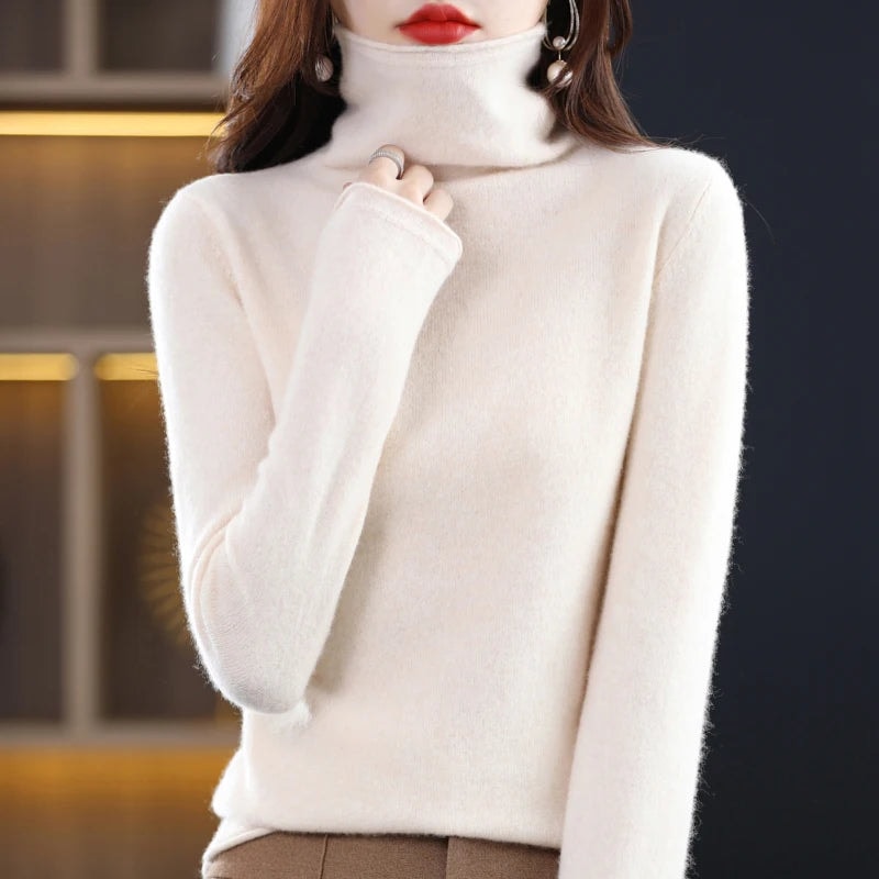 Women's Ribbed Turtleneck Knitted Jumper with Long Sleeves