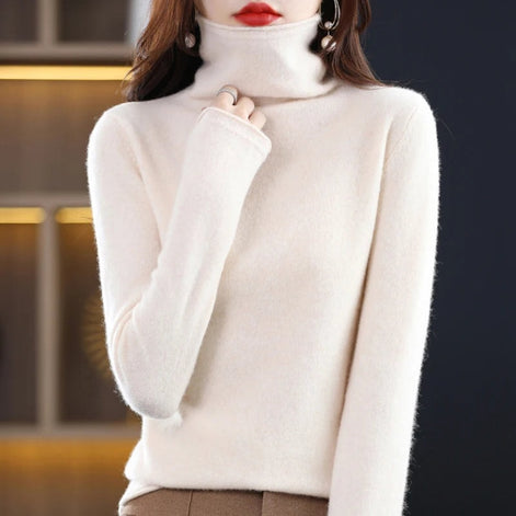 Women's Ribbed Turtleneck Knitted Jumper with Long Sleeves