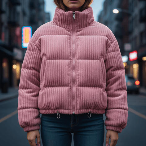 Cropped Ribbed Corduroy Quilted Puffer Jacket for Women