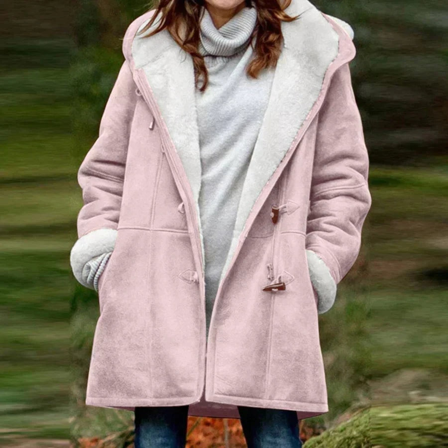 Women's Shearling-Look Hooded Toggle Winter Coat with Fleece Lining