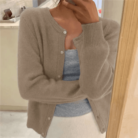 Knitted Button Front Cardigan with Round Neckline for Ladies Jumpers Layering