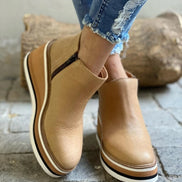 Courtney Faux Leather Wedge Boots for Women with Side Zip and Round Toe