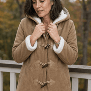 Women's Hooded Faux Suede Winter Coat with Plush Sherpa Lining