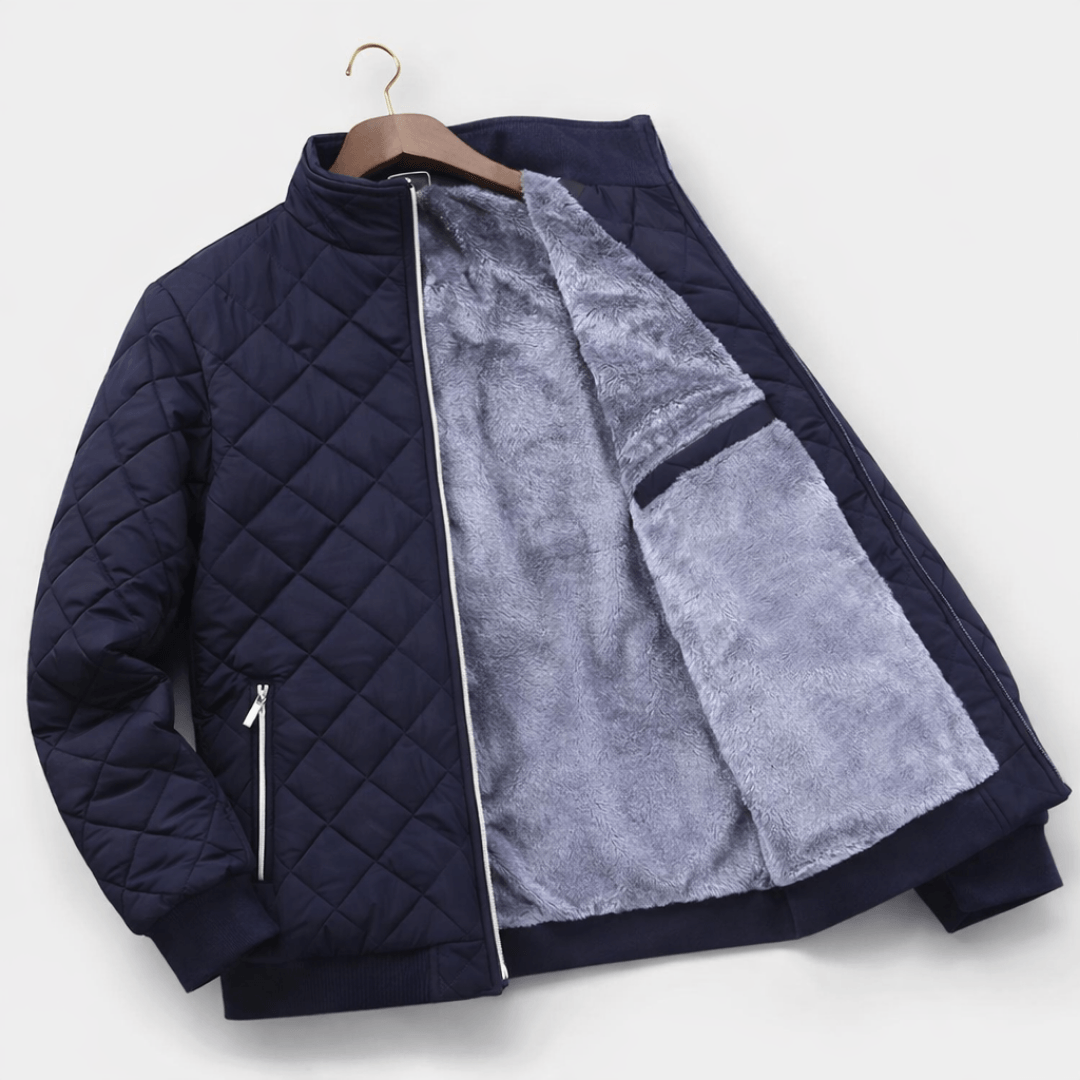 Men's Diamond-Quilted Jacket with Faux Fur Lining for Winter