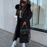 Belted Faux Fur Hood Long Puffer Winter Coats for Women