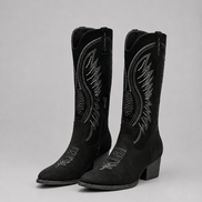 Women's Embroidered Suede Western Boots with Block Heel