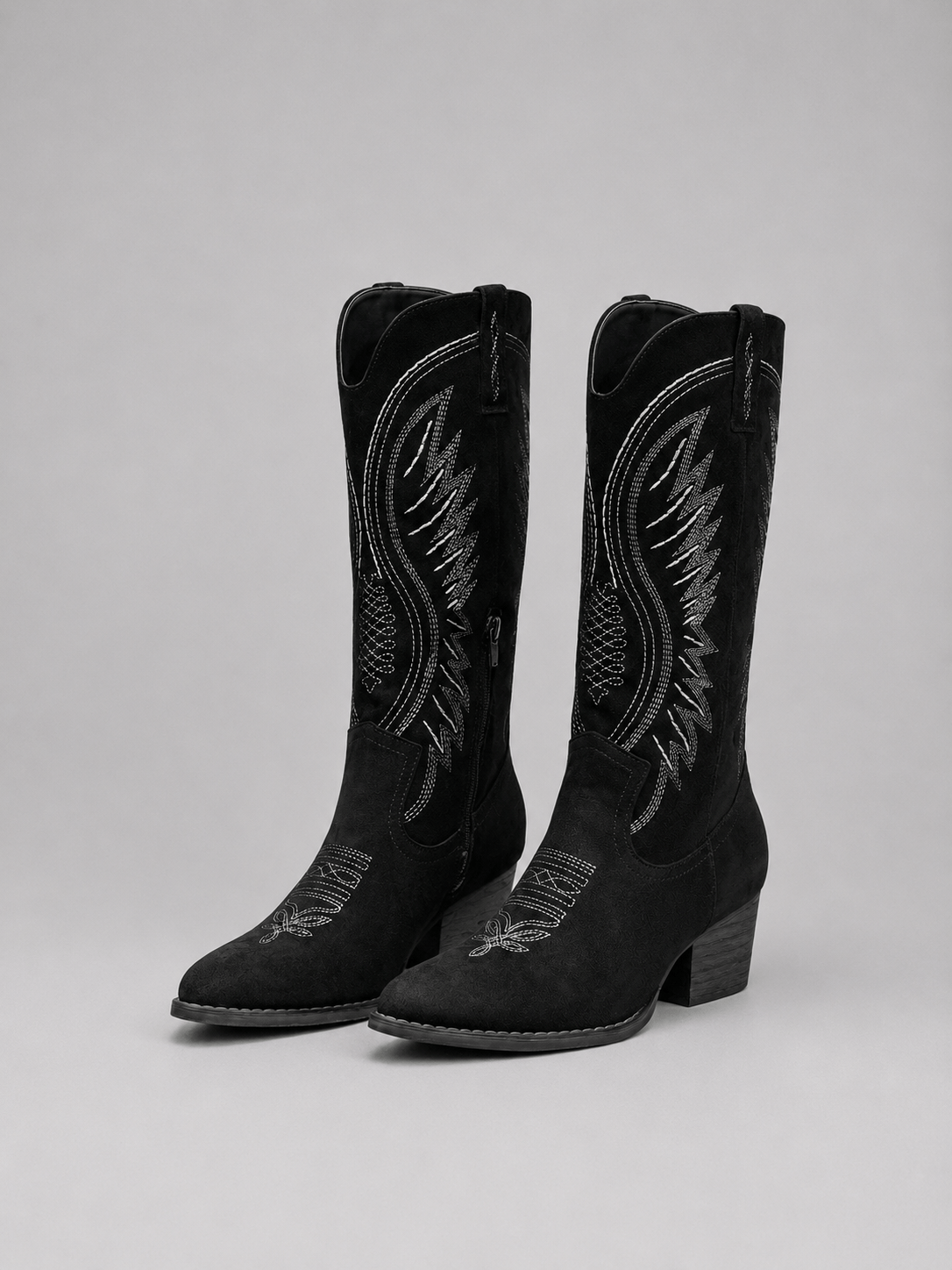 Women's Embroidered Suede Western Boots with Block Heel