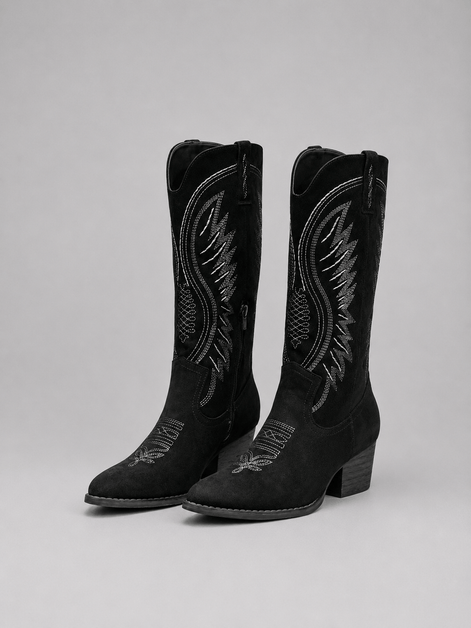 Women's Embroidered Suede Western Boots with Block Heel