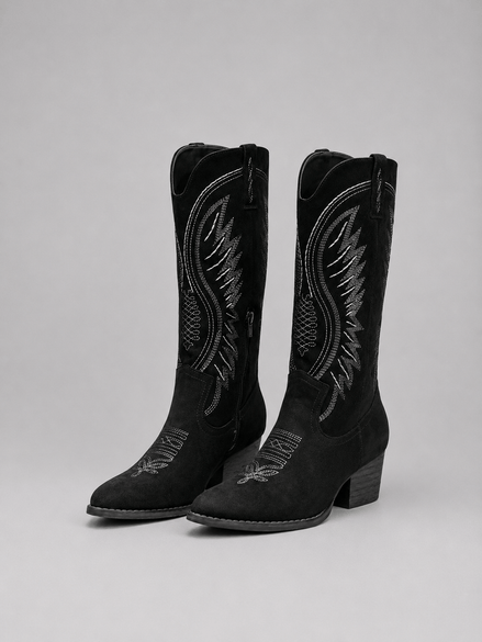 Women's Embroidered Suede Western Boots with Block Heel