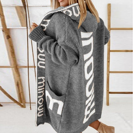 Audrey Hooded Longline Knitted Cardigan for Women with Pockets