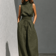 Sleeveless Wide-Leg Trouser Two Piece Set for Women