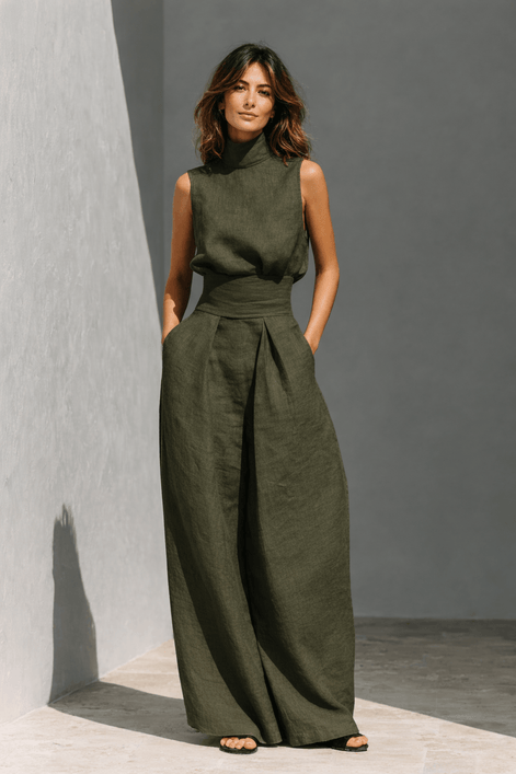 Sleeveless Wide-Leg Trouser Two Piece Set for Women