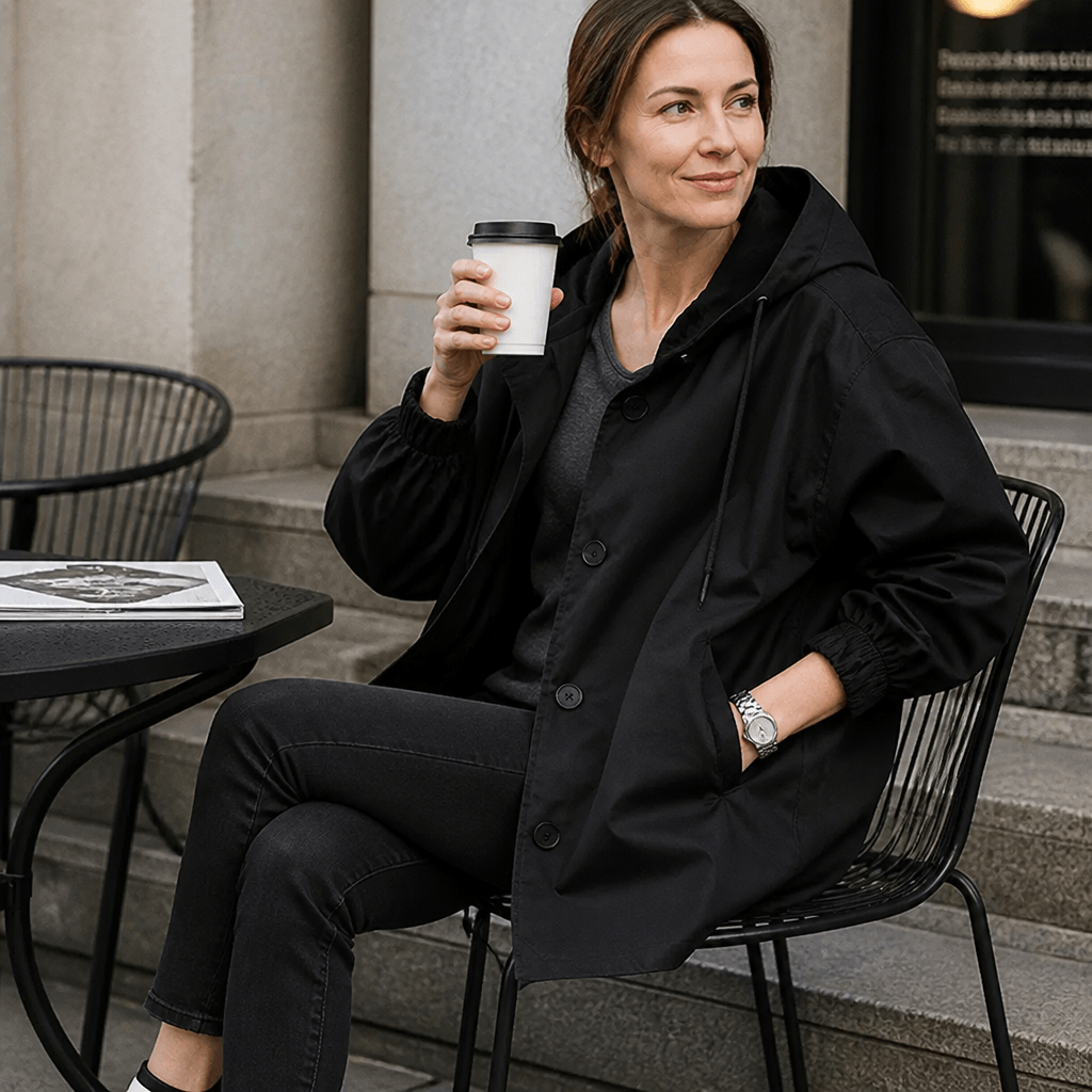 Women's Hooded Midi Coat with Drawstring Waist
