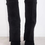 Suede Fold-Over Boots with Gold Buckle Detail for Women