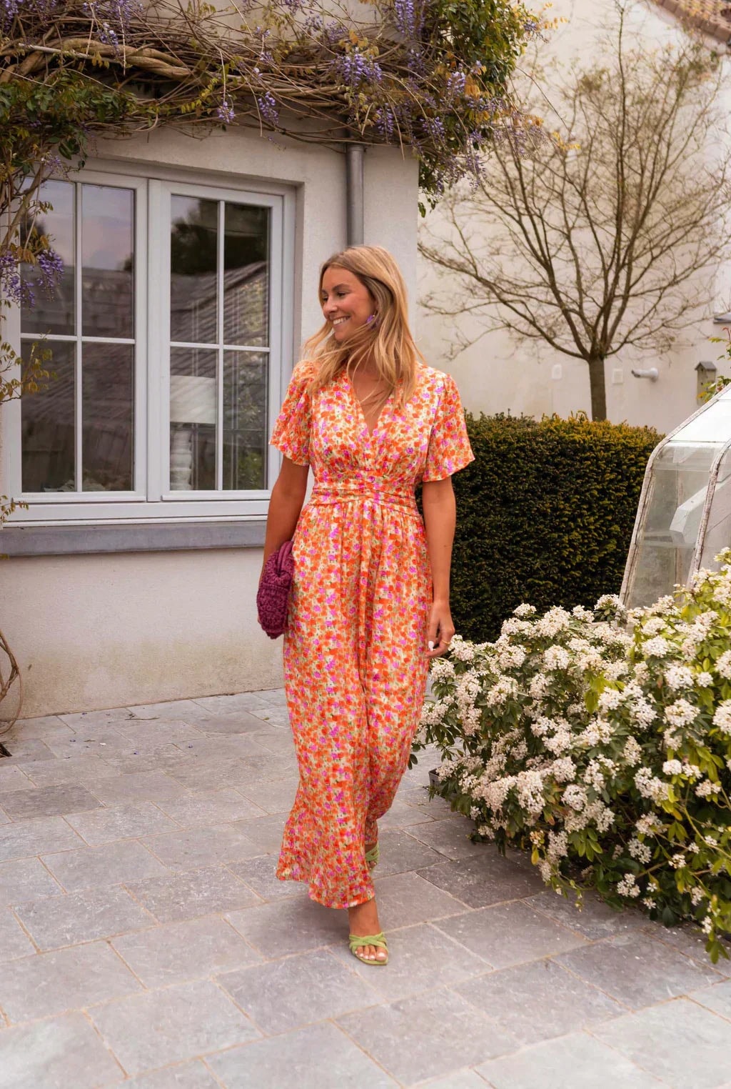 Amelia Floral Wrap Maxi Dress with Flutter Sleeves