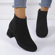 Women's Suede Block Heel Ankle Boots with Side Zip Fastening