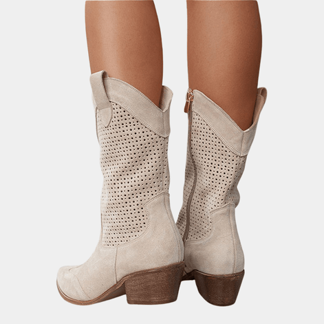 Louise Western Mid Calf Womens Boots with Perforated Shaft Detail