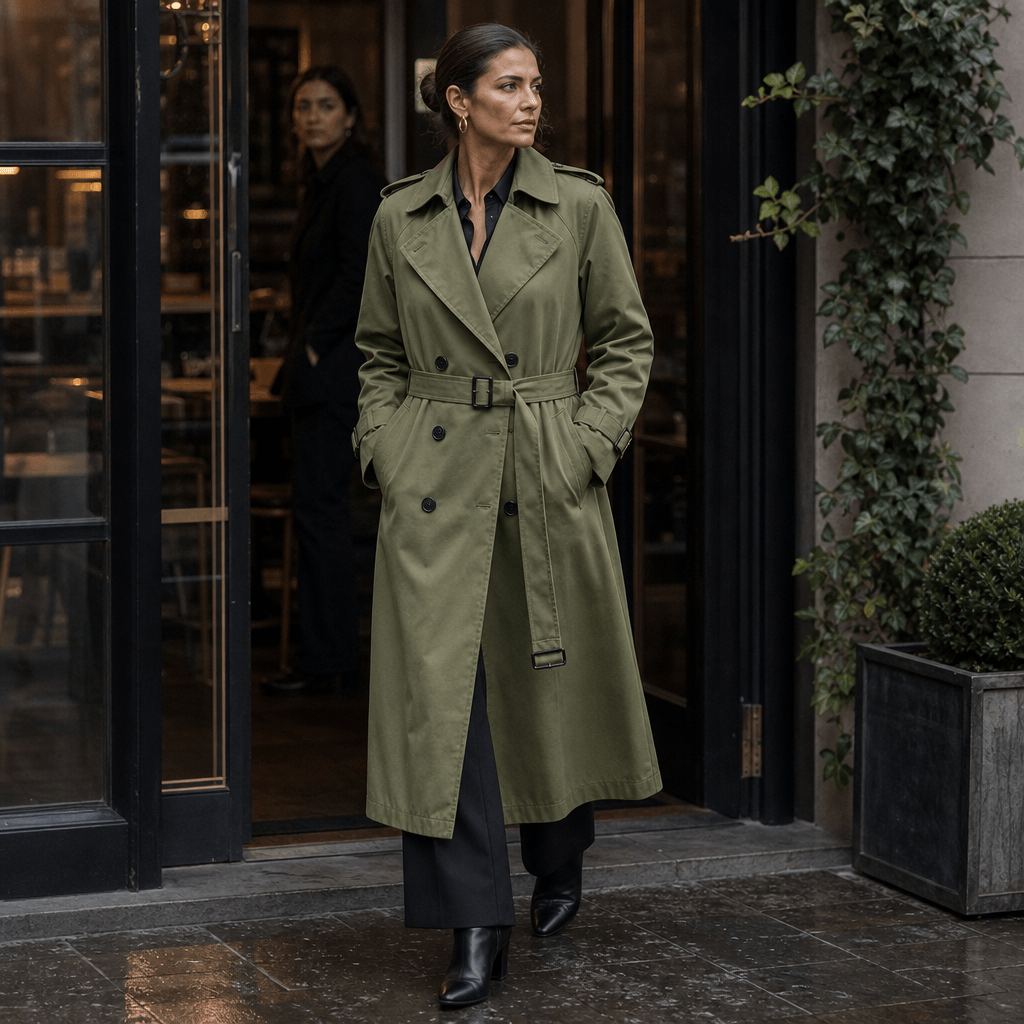 Mayfield Double-Breasted Long Belted Trench Coat with Tie Waist for Women