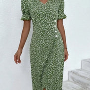 Floral Wrap Midi Dress in Polyester for Autumn and Christmas Parties