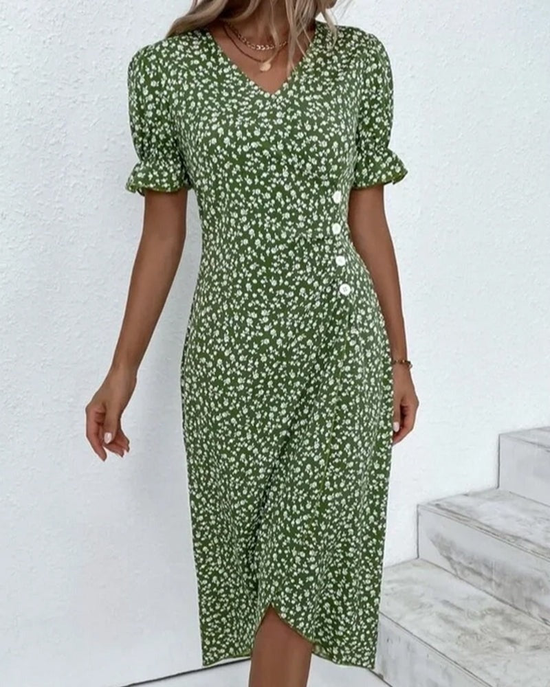 Floral Wrap Midi Dress in Polyester for Autumn and Christmas Parties