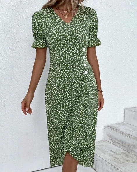 Floral Wrap Midi Dress in Polyester for Autumn and Christmas Parties