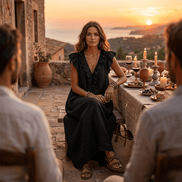 Ruffled V-Neck Linen-Cotton Women's Midi-to-Maxi Dress with Pockets