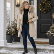 Velora Hooded Mid-Length Faux-Fur Trim Winter Coat for Women