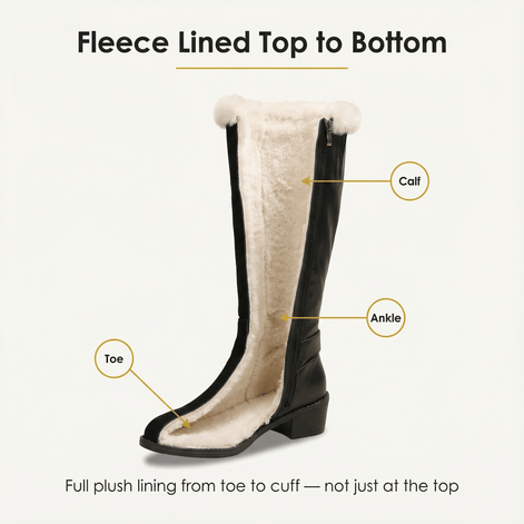 Velara Fleece-Lined Black Knee-High Winter Boots for Women